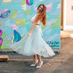 Chicwish MY SECRET GARDEN TULLE MAXI SKIRT IN MINT